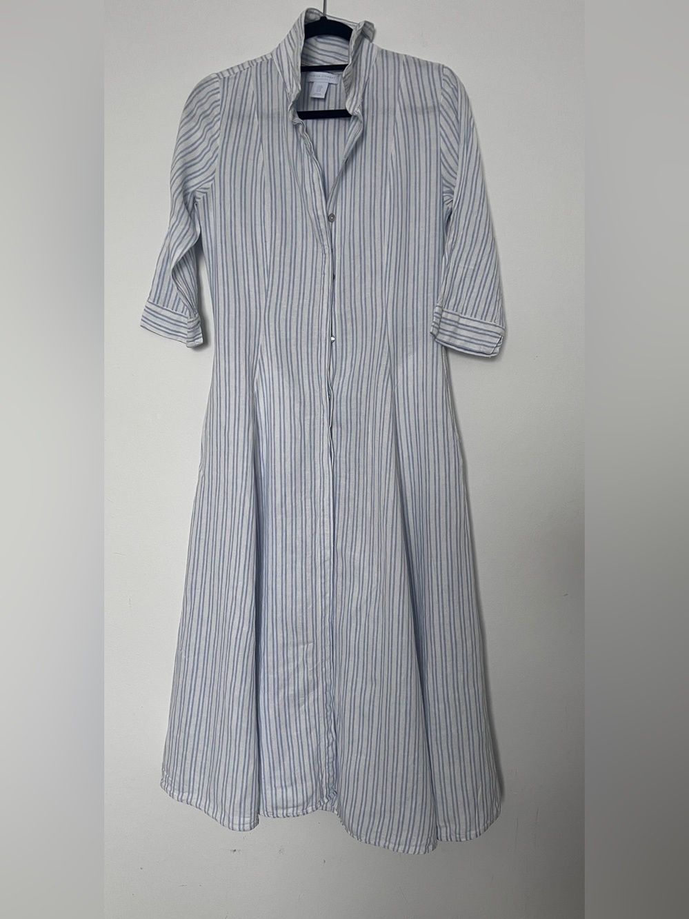 Martha Stewart Striped Button-Front Shirt Dress in Light Blue and White